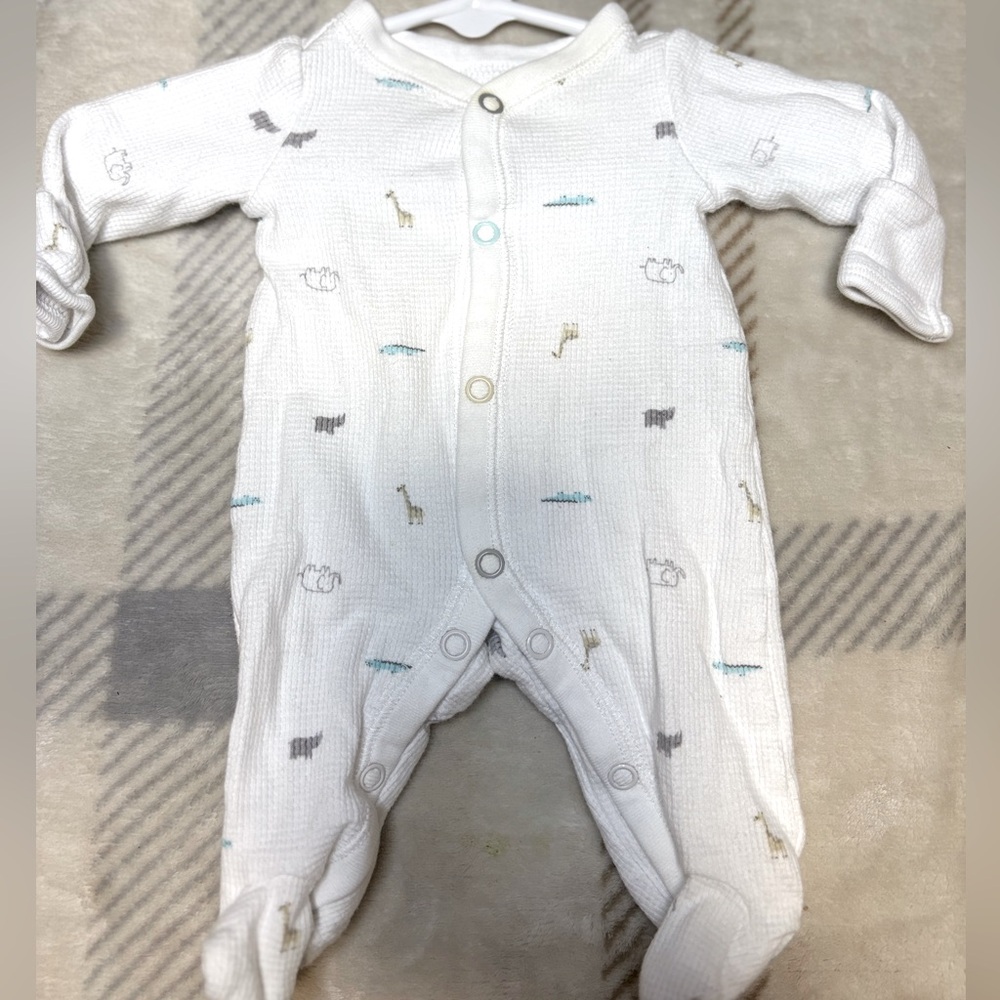 White Baby One Piece with Animal Print